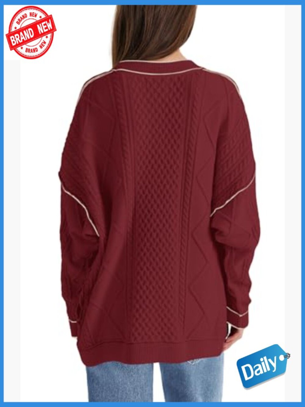 Oversized Cable Knit Cardigan with Pockets - Lightweight Fall Sweater - Picture 4 of 7